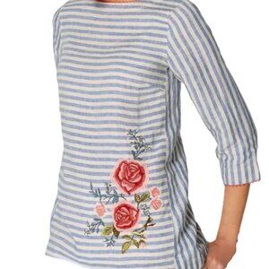 J.Jill love linen striped floral embroidered top size S Petite
